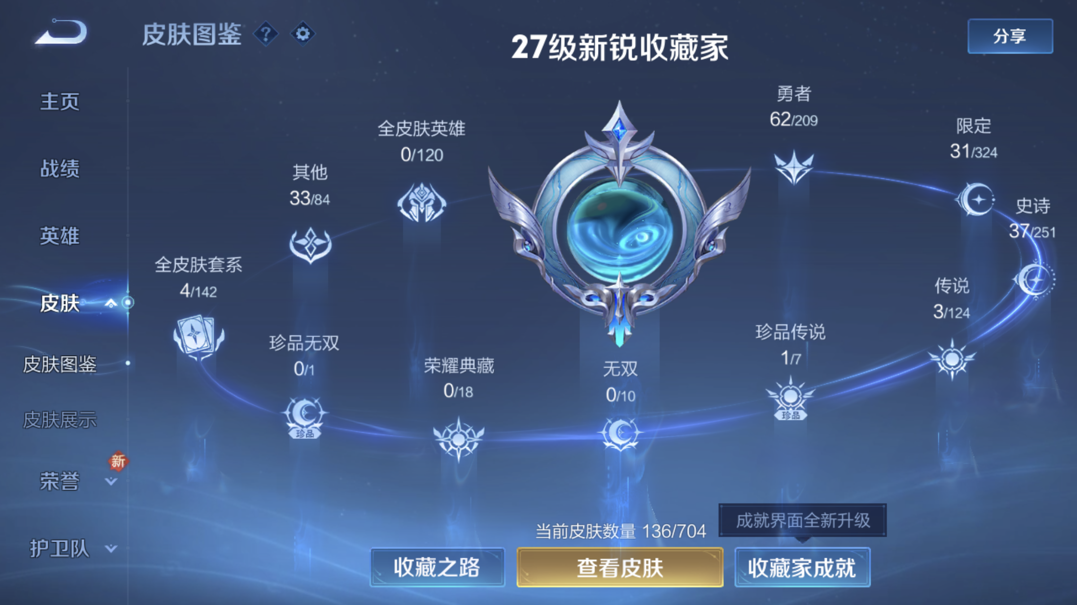 1996514-苹果Q-英雄数量:122-皮肤数量:136-珍品传说1-传说品质3-史诗品质33-怪盗基德-地狱火-超时空战士男-鸣野蒿-天才门将-功夫厨神-鬼剑武藏-魅力维加斯-皇家上将-暗隐猎兽