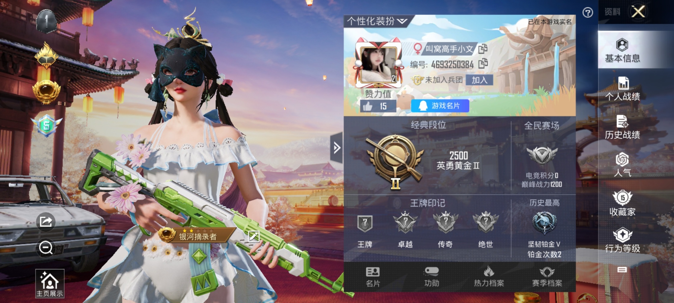 1779056-(可二次实名) 安卓Q-8547热力值 历史坚韧铂金Ⅴ  【2特效枪】 M416-电玩时刻 (5级) Kar98K-巳巳如意 (5级) 20套装 战术大师 街头风暴 暗黑骑手 竞技名