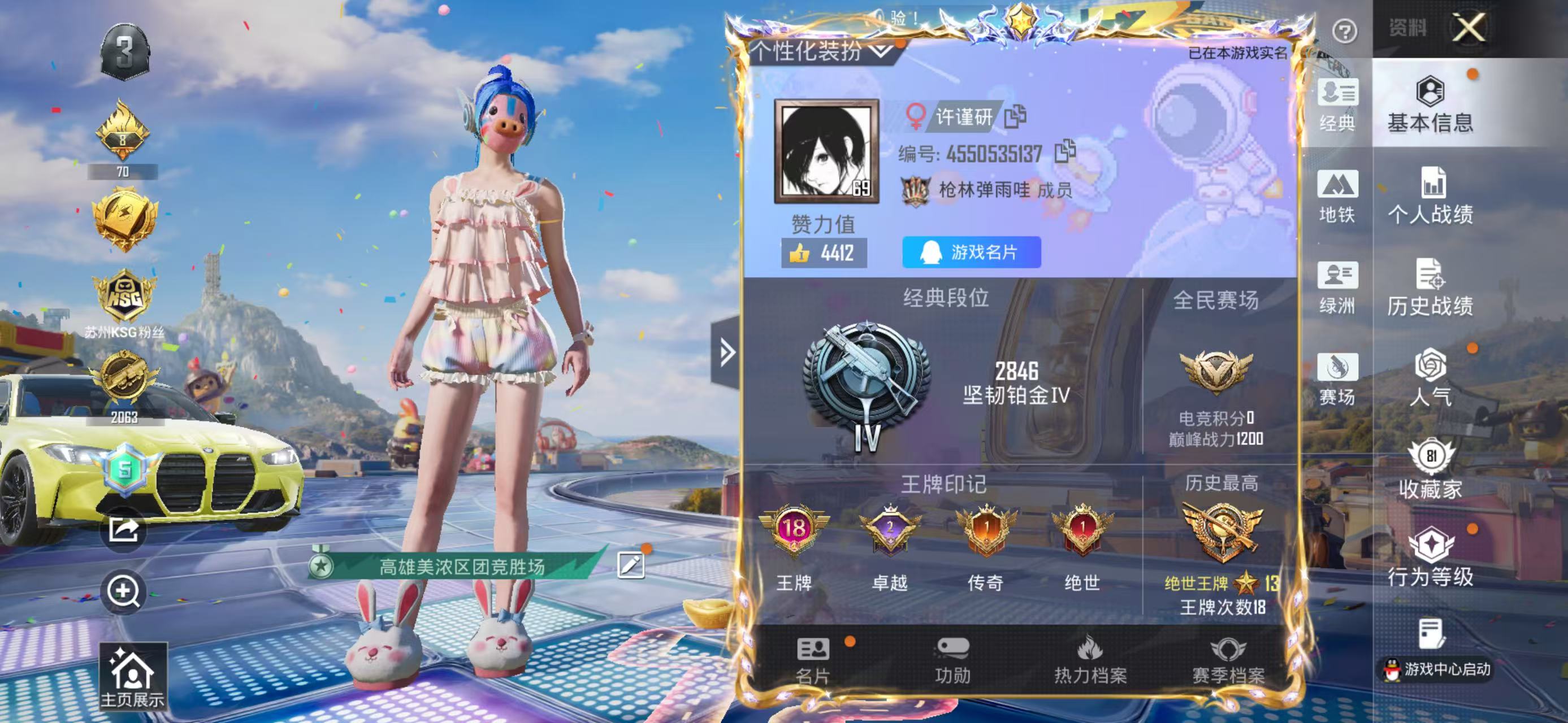 和平精英账号苹果QQ(可二次实名)梦幻火箭 猪脸 都市 巡查衣 马卡龙 兔兔白日梦 红眼罩 纯白跃动 暗夜风云 蓝螳螂 