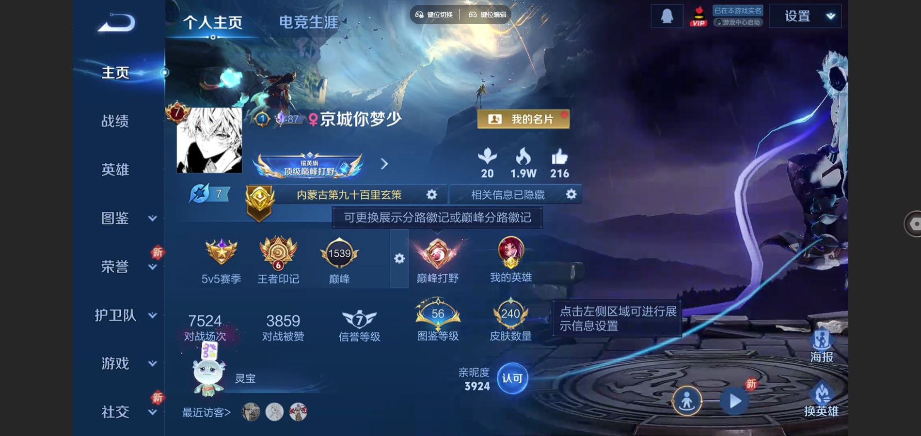 王者荣耀账号安卓QQ鸣剑曳影 白虎志 愿照九州拓 时雨天司 山海炽霜斩 无双飞将 安卓Q-V7-240皮肤1典藏11传说