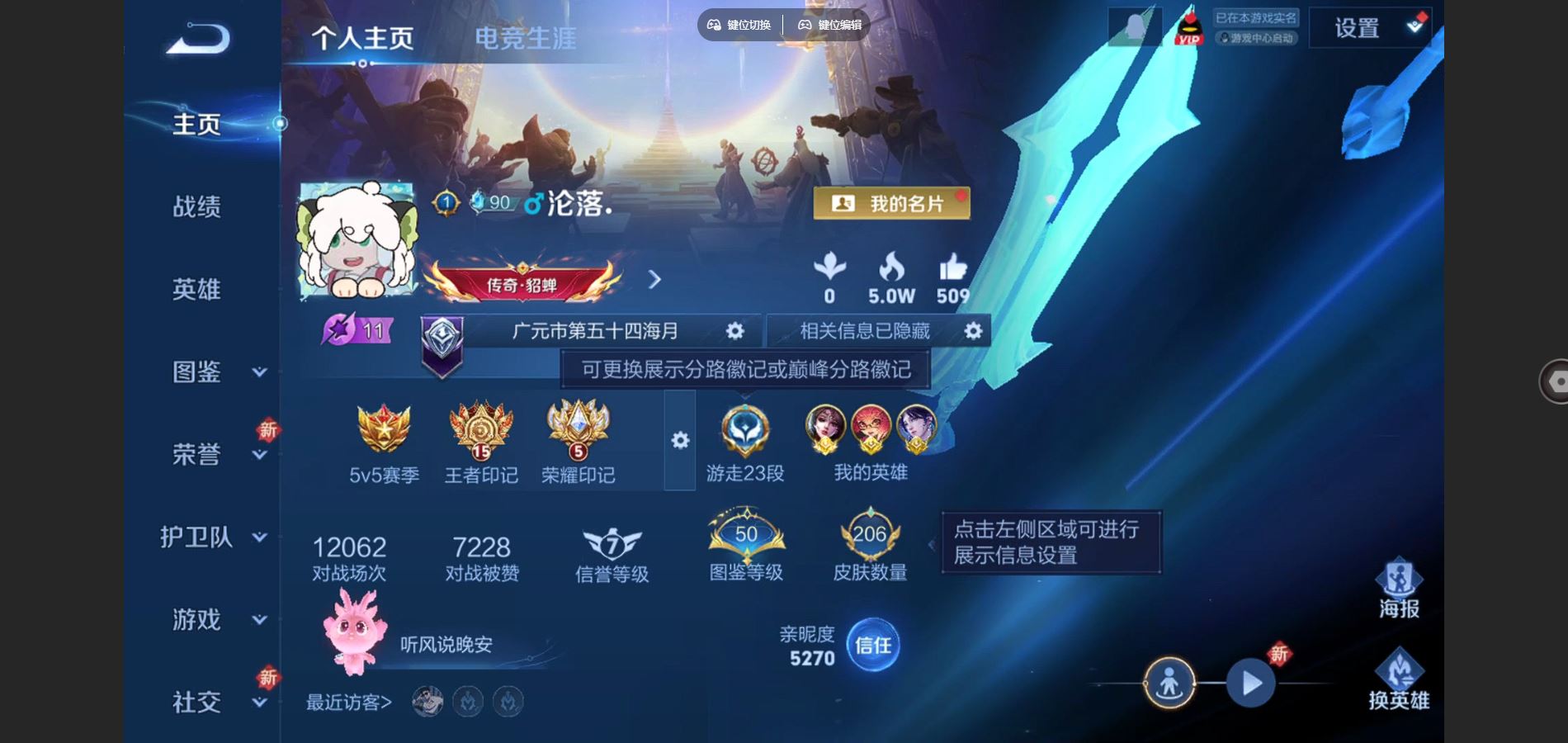 王者荣耀账号安卓QQ3金标 万战海月 貂蝉 安琪拉 V7-206皮肤1典藏9传说2星元70史诗74限定-617紫星币 
