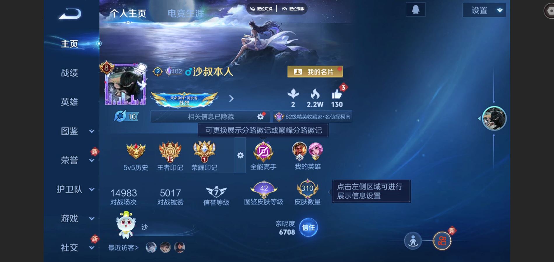 王者荣耀账号安卓QQV8-310皮肤2典藏2珍品传说9传说2星元81史诗108限定-3738紫星币 340幸运值 
【典