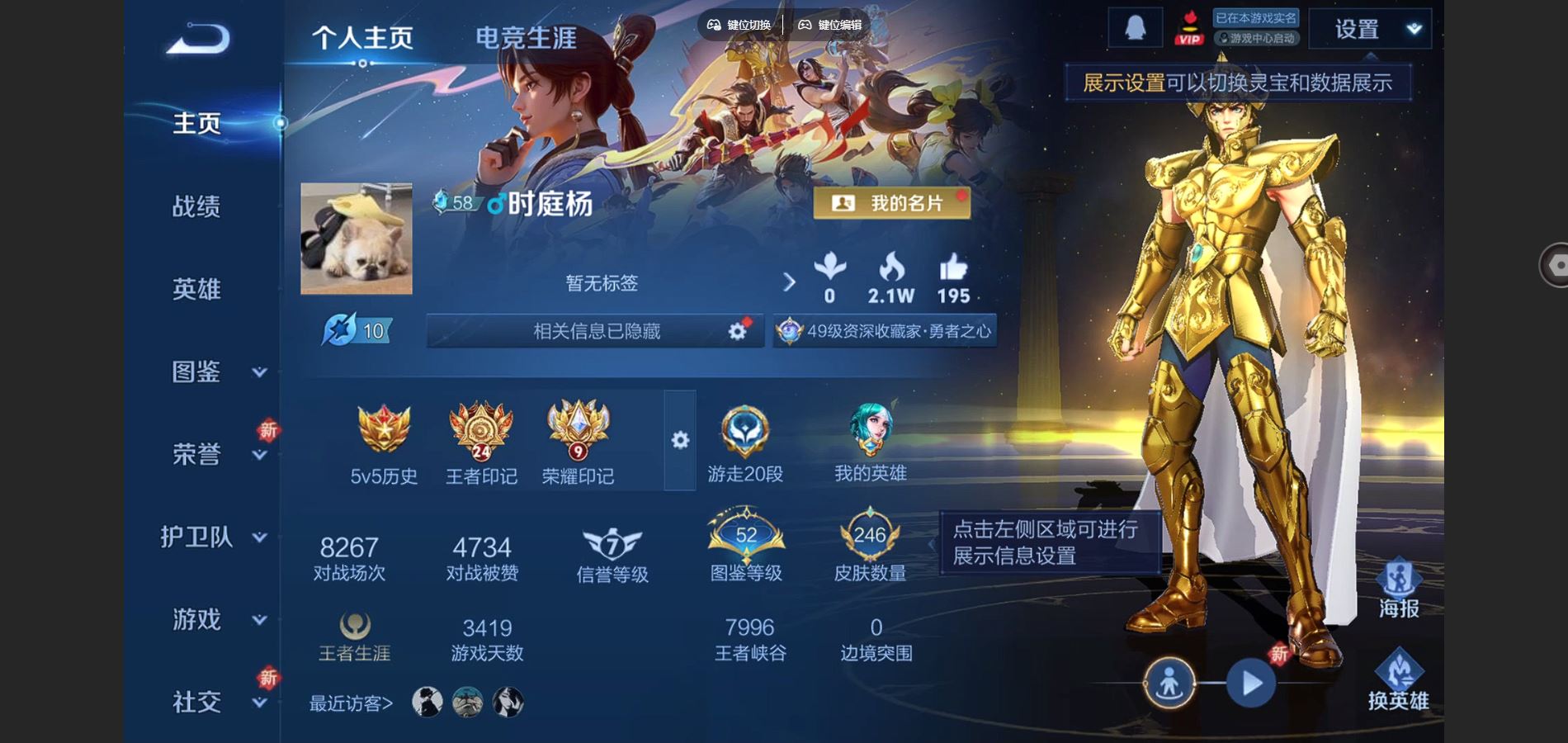 王者荣耀账号安卓QQV7-246皮肤1典藏1珍品传说9传说2星元65史诗85限定-5874紫星币 
【全皮英雄】 影全皮