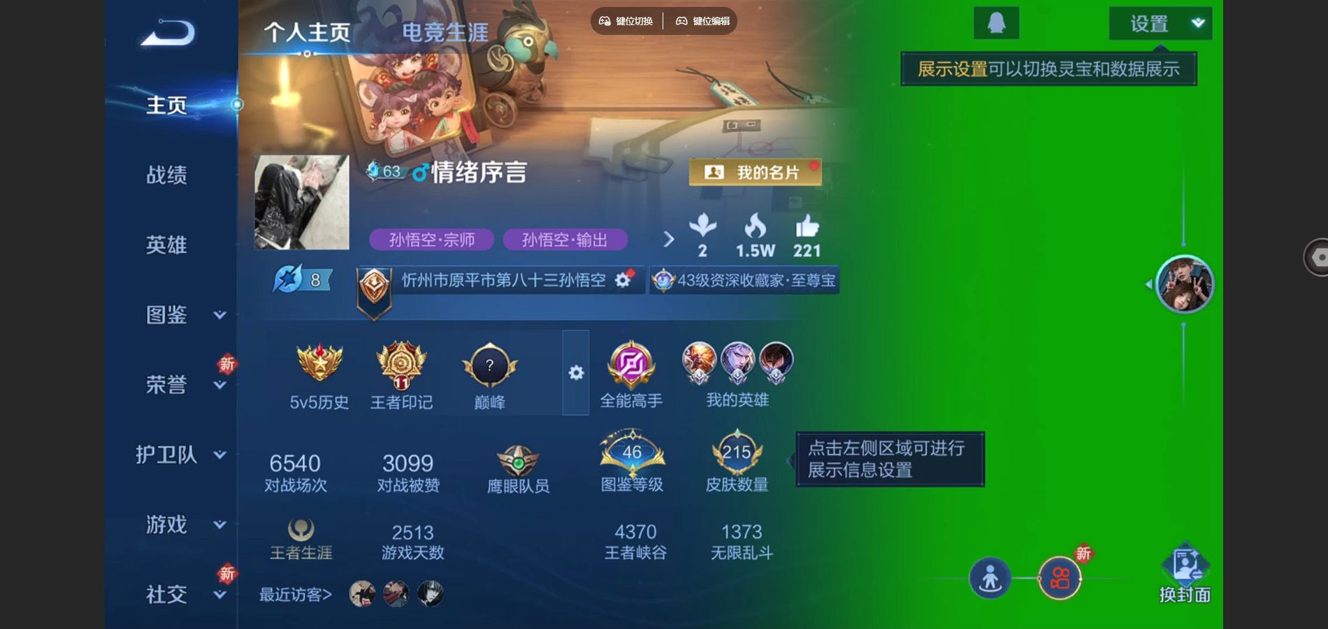 王者荣耀账号安卓QQV7-215皮肤6传说57史诗70限定-3400紫星币 290幸运值 
【传说】 神树通天 鸣野蒿 