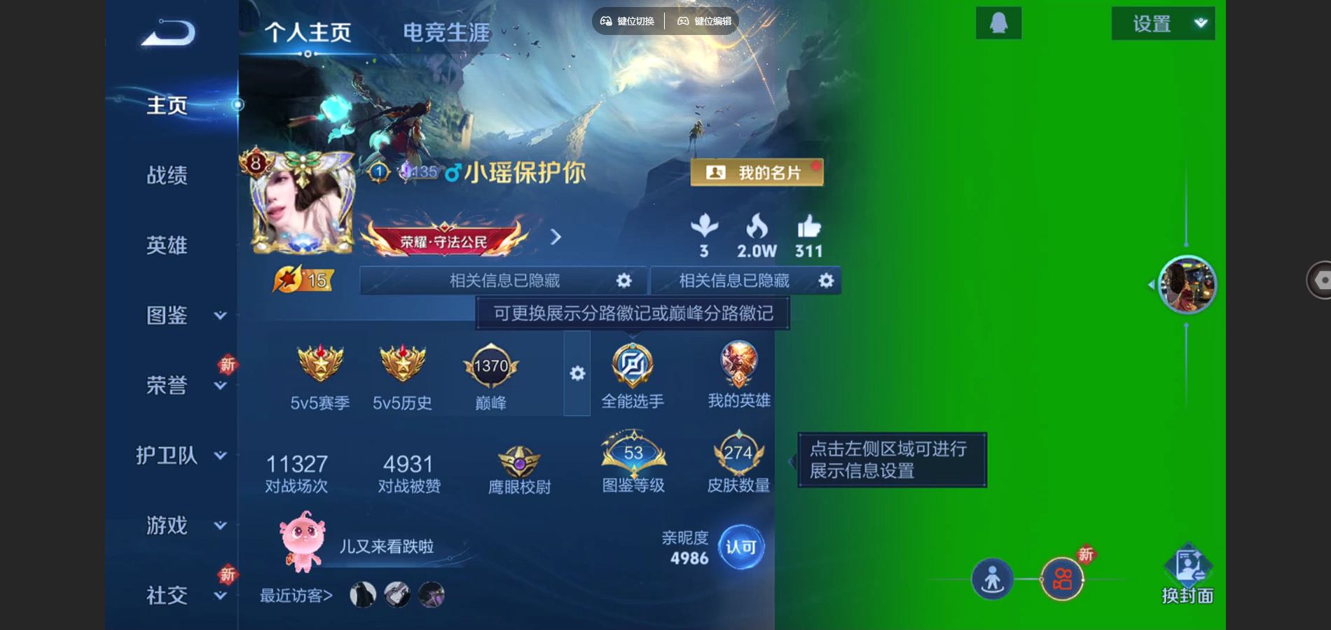 王者荣耀账号安卓QQ126英雄-274皮肤-1金标 项羽 V8-274皮肤1典藏12传说2星元56史诗79限定-543紫