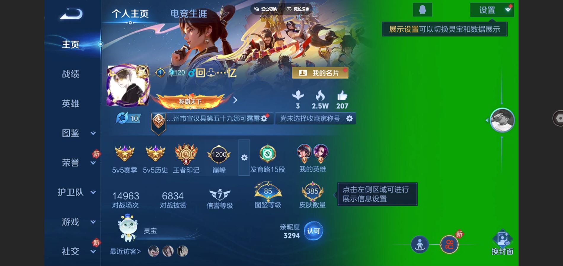 王者荣耀账号安卓QQ128英雄-385皮肤-V9-385皮肤4典藏18传说5星元102史诗134限定-2763紫星币 
