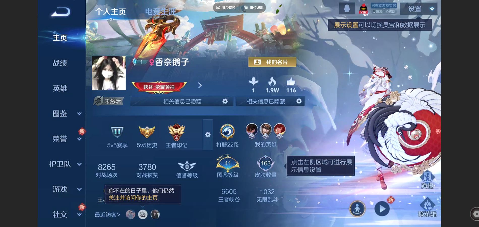 王者荣耀账号苹果QQ115英雄-164皮肤-苹果Q-V8-164皮肤1典藏16传说1星元54史诗60限定-1752紫星币