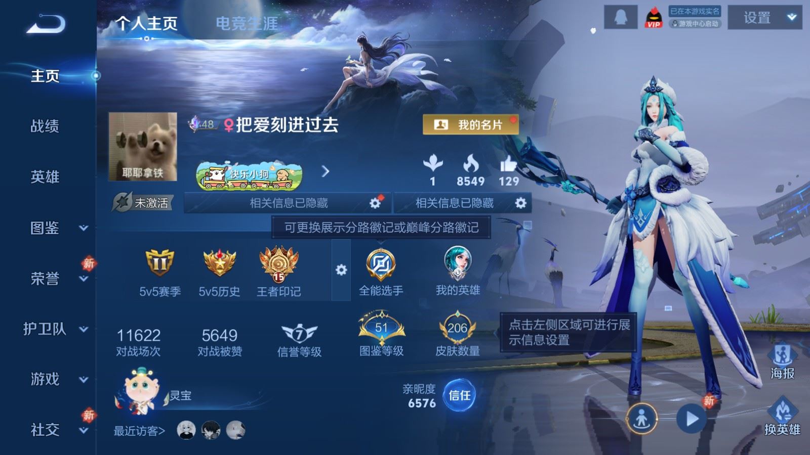 王者荣耀账号安卓QQ（小女号）V7-206皮肤1典藏8传说2星元71史诗76限定- 4161紫星币 
【典藏】 拾光映像